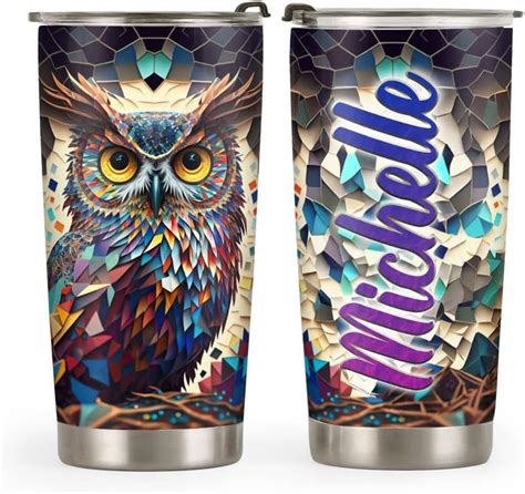 64hydro 20oz Personalized Cool Colorful Crystal Owl Tumbler Cup Insulated Travel