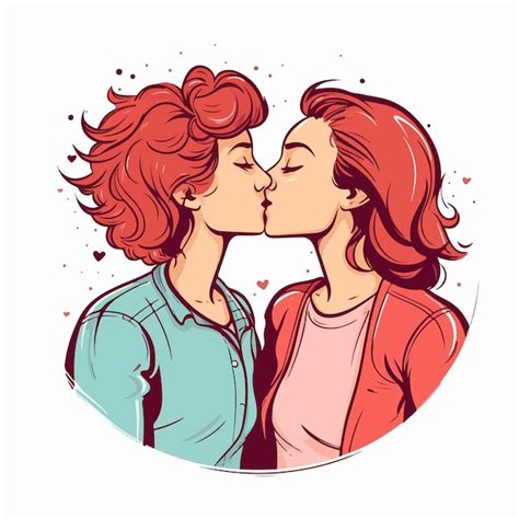 Lesbian Couple Kissing Doodle Outline Illustration Premium AI