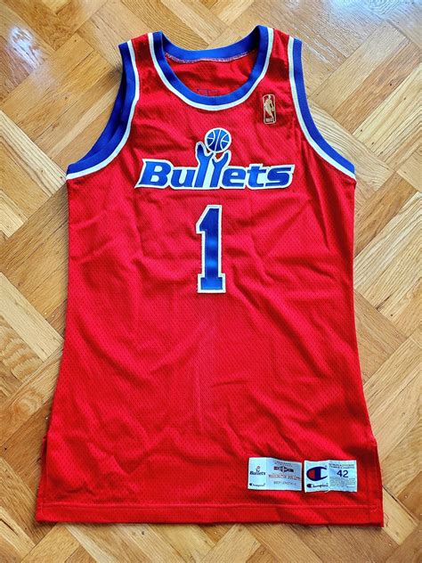 Rod Strickland Authentic Washington Bullets Jersey 42 4 Rare 1997 Nba