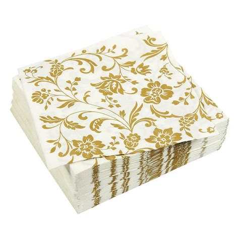 Pack Dinner Decorative Napkins Gold Floral Print Disposable Paper