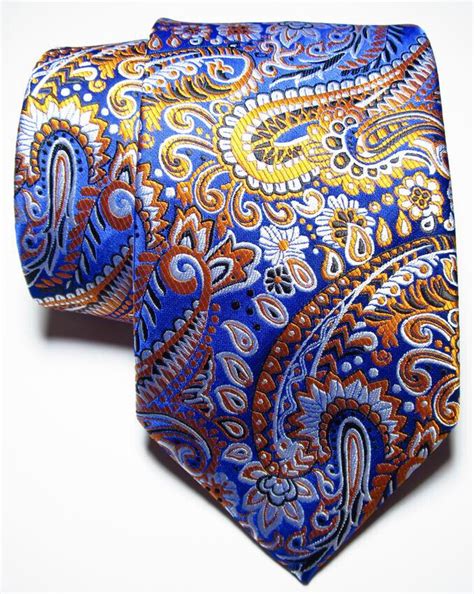 New Classic Paisley Blue Gold White Jacquard Woven Silk Men S Tie