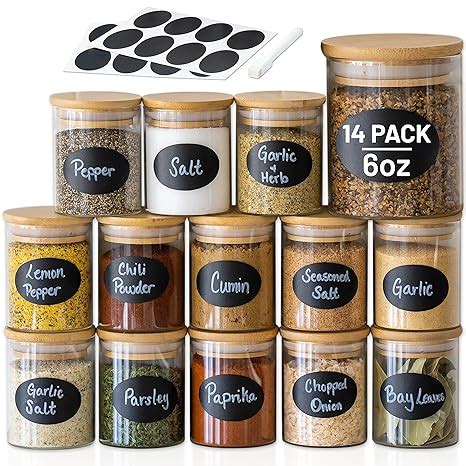 Kaptivating Kitchens 6oz Glass Empty Spice Jars With Bamboo Lids And