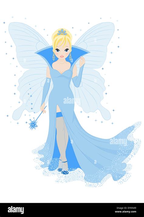 Magical Fairy In A Blue Dress With A Magic Wand Stock Photo Alamy