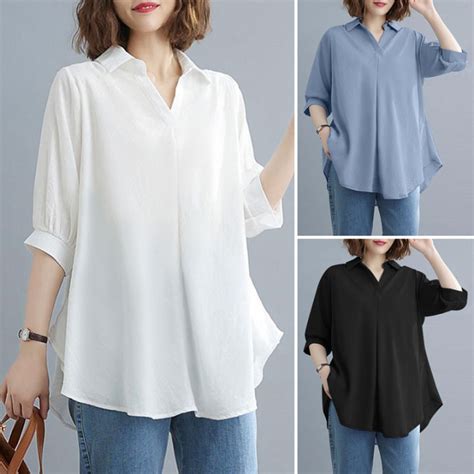 3 Days Delivery Rulfepy Zanzea Women Korean Style Ol Office Formal Work Tops Collared V Neck