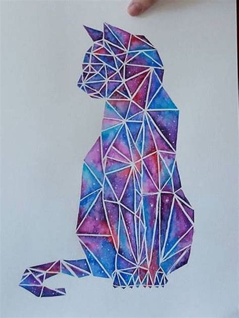 Geometrizacion Dibujo Acuarela Gato Galaxia Geometric Animals