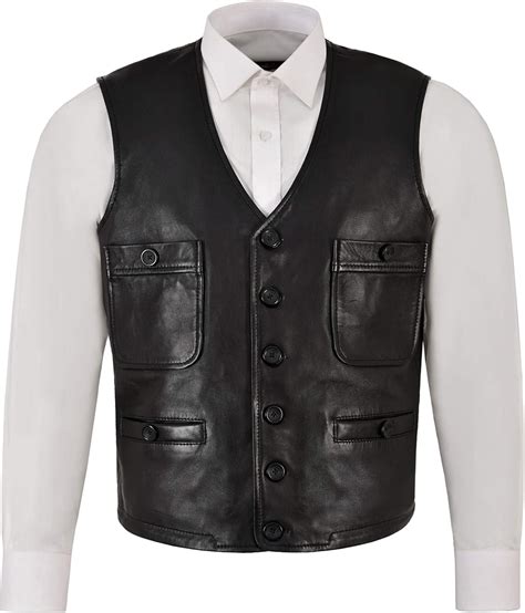 Men Classic Leather Waistcoat Motorcycle Biker Vest Nice Fit