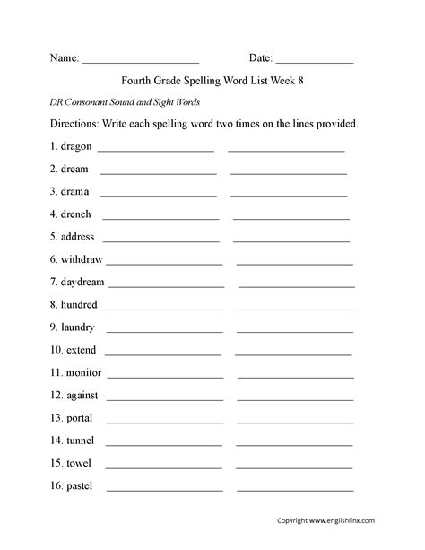 4th Grade Spelling Worksheets Printable And Enjoyable Learning