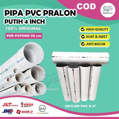 Pipa Pvc Pralon Paralon Putih 12 34 1 2 3 4 Inch D Potongan