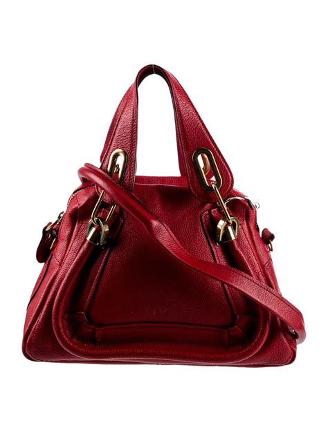 Chlo Leather Paraty Handle Bag Red Shoulder Bags Handbags