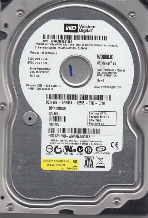 Wd800jd 75msa3 Dcm Esbhytjch Western Digital 80gb Sata 35 Hard Drive