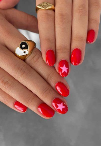 Dive Into Summer With Vibrant Nail Art Designs Red Nails With Pink Stars