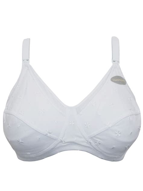 Trofe Trofé White Cotton Rich Embroidered Nursing Maternity Bra