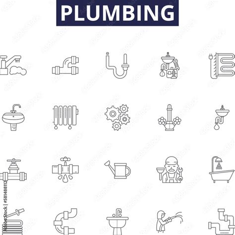 Plumbing Line Vector Icons And Signs Leaking Drainage Toilets