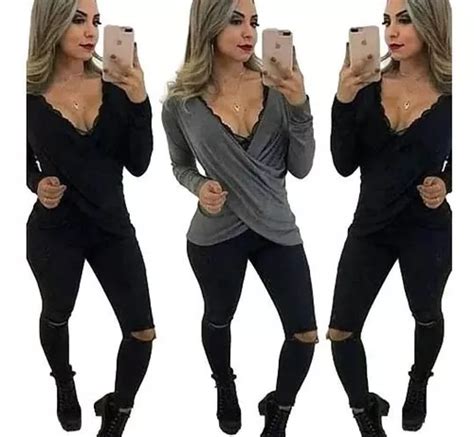 Blusa Feminina Manga Longa Franja Transpassada Mullet Inta