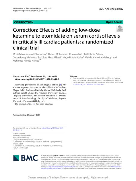 Pdf Correction Effects Of Adding Lowdose Ketamine To Etomidate On