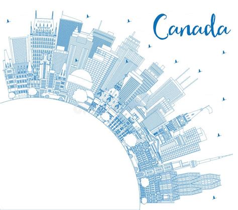 Outline Canada City Skyline With Blue Buildings And Copy Space Stock