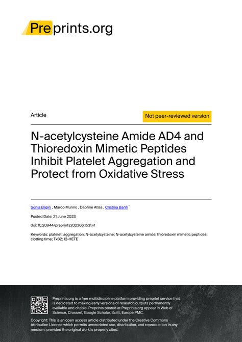 PDF N Acetylcysteine Amide AD4 And Thioredoxin Mimetic Peptides