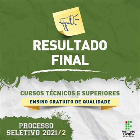 IFMG Divulga Resultado Final Do Processo Seletivo 2021 2 Instituto