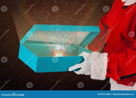 Composite Image Of Santa Claus Opening Gift Box Stock Photo Image Of