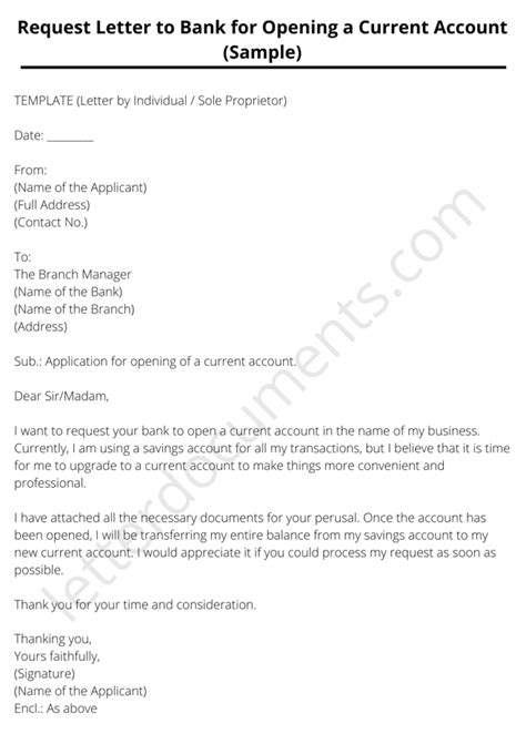 Request Letter To Bank For Opening A Current Account Sample