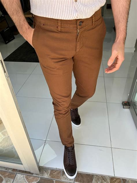 Camel Slim Fit Cotton Pants For Men By