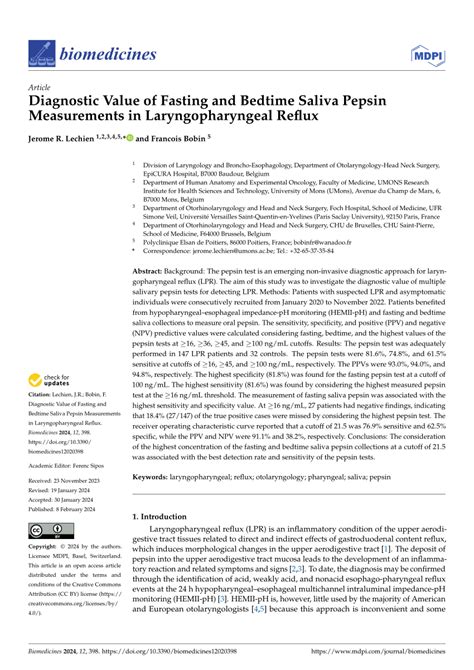 Pdf Diagnostic Value Of Fasting And Bedtime Saliva Pepsin