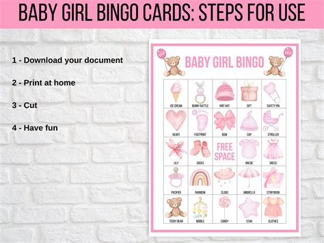 Baby Girl Bingo Baby Shower Bingo Baby Girl Shower Printable Etsy