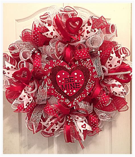 BE MINE Valentine Red And White Heart Deco Mesh Wreath Red And Etsy