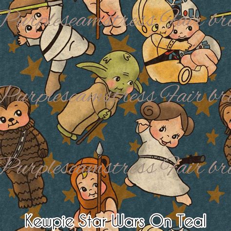 Kewpie Star Wars On Teal Purpleseamstress Fabric