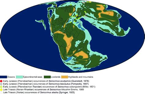 Palaeogeographic Map Showing The Distribution Of Seirocrinus During The