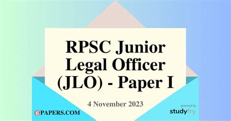 RPSC Junior Legal Officer JLO Exam 4 November 2023 Paper 1 English