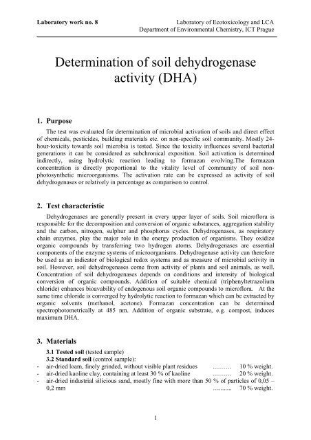 Determination Of Soil Dehydrogenase Activity Dha