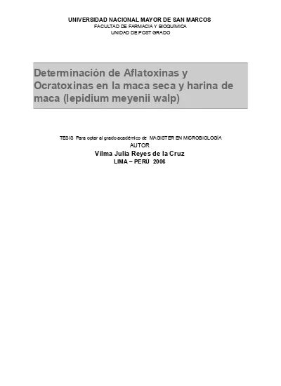 ANÁLISIS DE AFLATOXINA TOTAL OCRATOXINA A Y LOS FACTORES QUE AFECTAN