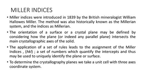 Miller Indices For Crystallography Planes Ppt