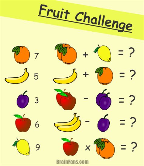 Brain Teaser Kids Riddles Logic Puzzle Fruit Math Challenge You