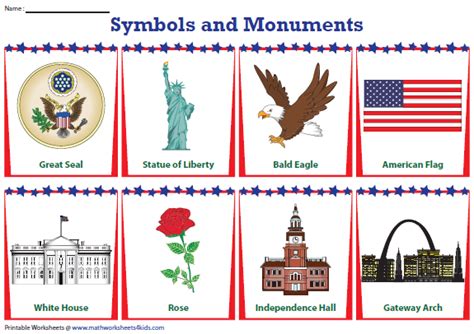 U.S Symbols and Monuments | Chart Social Studies Worksheets, Worksheets For Kids, 50 States ...