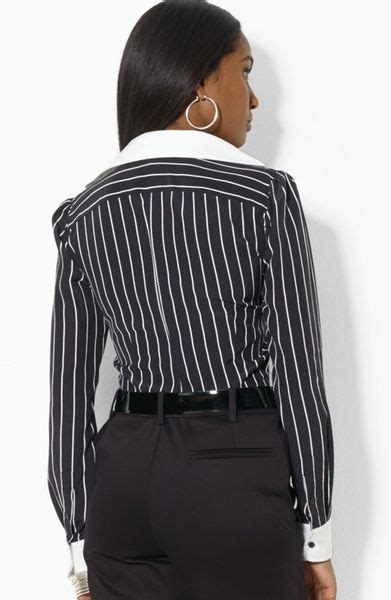 Ralph Lauren Lauren Pinstripe Silk Blouse In White Blackpearl Lyst