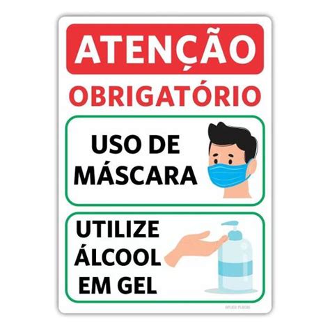 Placa Obrigatório Uso De Máscara Utilize Álcool Em Gel Aplica Placas