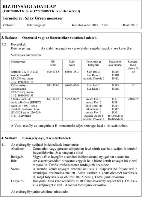 Biztons Gi Adatlap Ek S Az Ek Rendelet Szerint