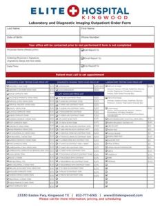 Ehk Lab Diagnostic Imaging Outpatient Order Form Elite Hospital