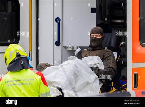 Ratingen Germany 11th May 2023 An Injured Police Officer Is Taken