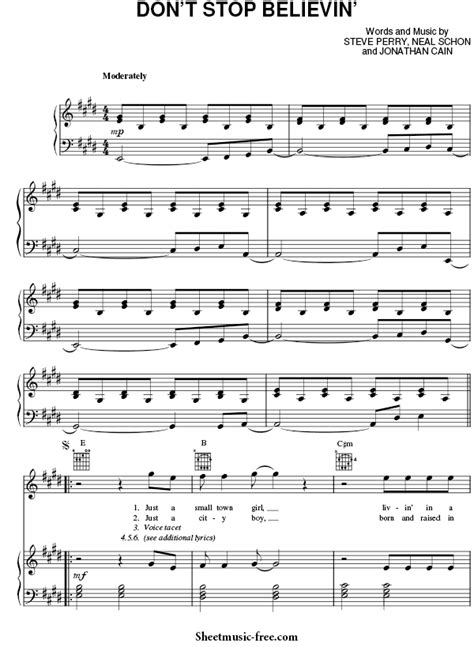 Dont Stop Believin Sheet Music Journey ♪ Sheetmusic Freecom