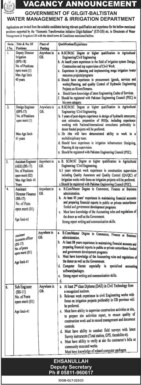 Vacancies In Water Management And Irrigation Department