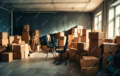 Premium Photo | Office with chairs and moving boxes