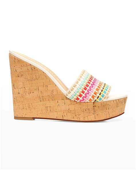 Veronica Beard Dali Multi Woven Cork Wedge Sandals Neiman Marcus