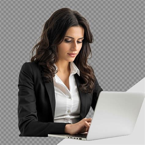 Mulher De Neg Cios Usando Laptop Png Isolado Em Fundo Transparente