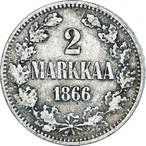 340986 Coin Finland Alexander II 2 Markkaa 1866 Helsinki VF