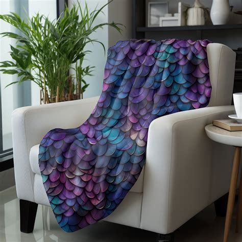 Fairy Dragon Scale Blanket Purple Blue Fantasy Blanket Cozy Velveteen