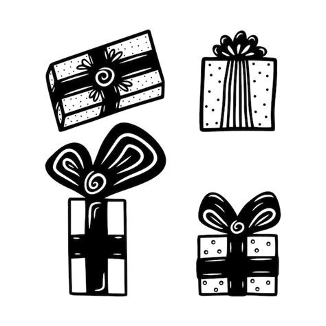 Premium Vector Set Hand Drawn Gift Boxes With Bows And Ribbons