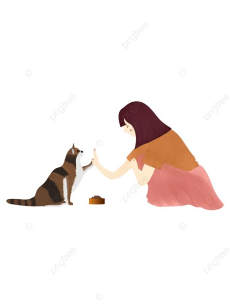 Animal Care Activity Volunteer Girl Feeds Stray Cat Element Pattern